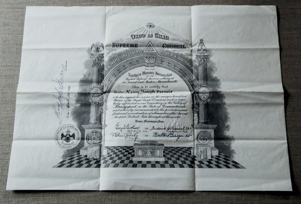 Vintage 32nd Degree Masonic Certificate