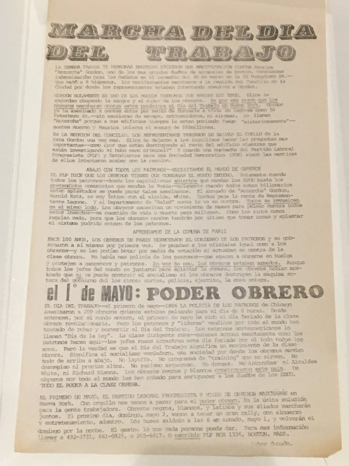 Partido Laboral Progresista May Day Workers' Day 1971 Maurice Gordon Fire Peterboro