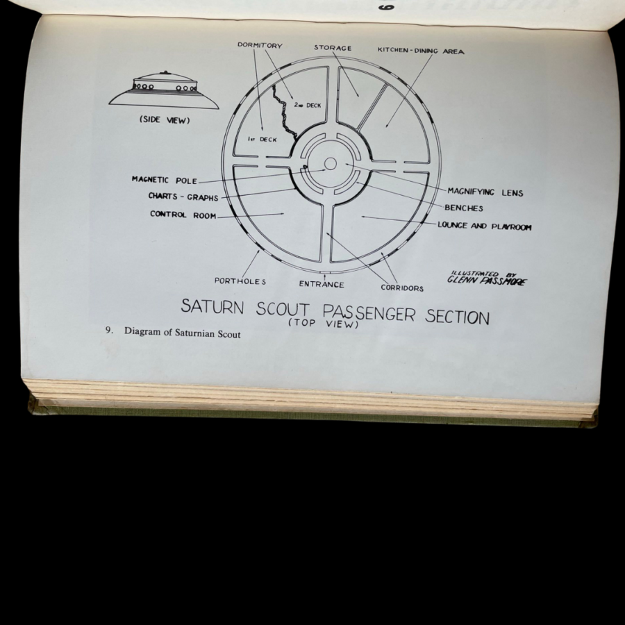 Saturn Scout Ship Diagram Signed George Adamski First Edition Inside The Space Ships 1955 Abelard Space Brothers