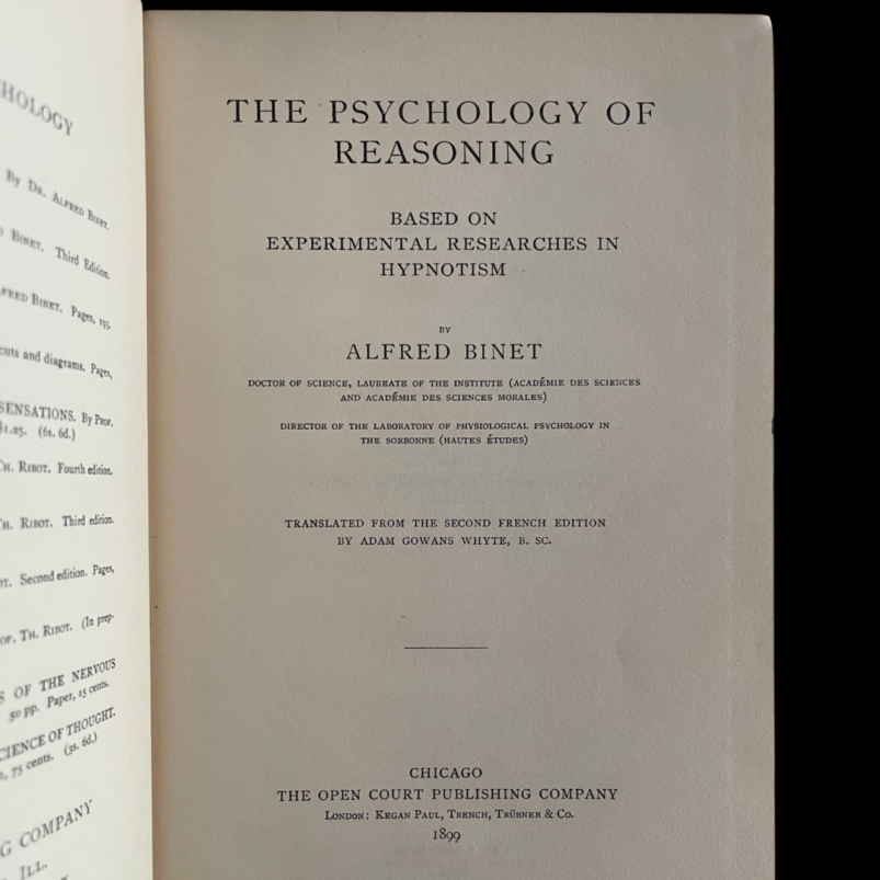 Alfred Binet Psychology Of Reasoning 1899 GM Whipple Intelligence Test Hypnotism