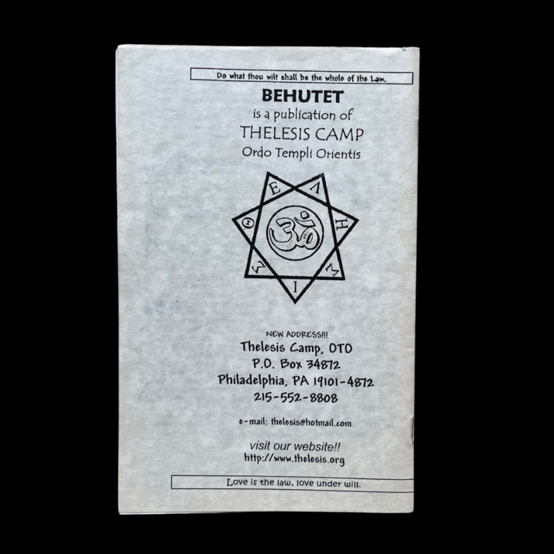 Behutet Modern Thelemic Magick Culture Number Nine 9 2001 OTO Ordo Templi Orientis Aleister Crowley Lon Milo Duquette Journal