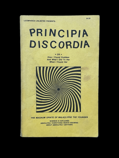 Principia Discordia Loompanics Edition Yellow Spiral Cover Robert Anton Wilson Discordianism Malaclypse The Younger Kerry Thornton