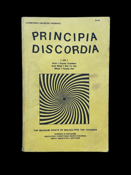 Principia Discordia Loompanics Edition Yellow Spiral Cover Robert Anton Wilson Discordianism Malaclypse The Younger Kerry Thornton